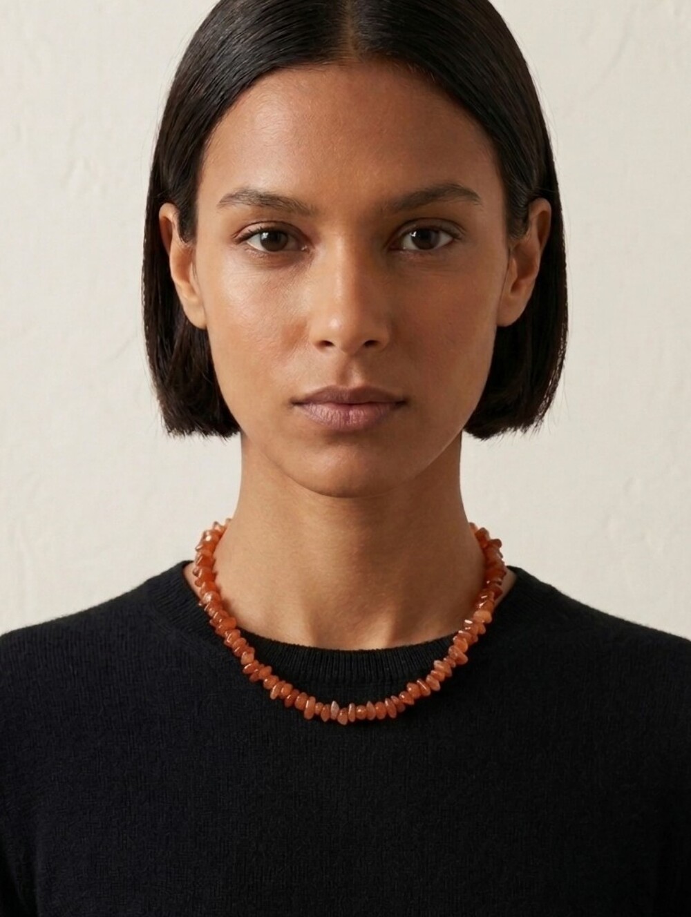 NWT Vintage Richelieu Genuine Carnelian Chip Necklace 16” Amber Red Stone Beaded